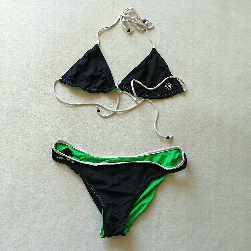 Aaron Chang Reversible Green Black Wave Bikini